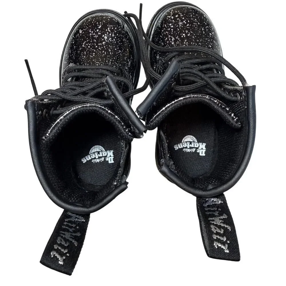 NEW Dr. Martens Toddler Girls 1460 Black Cosmic Glitter Lace Up Boots Black SZ 7